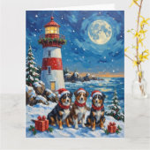 Carte Australian Shepherd Noël Phare Vacances (Fleur jaune)