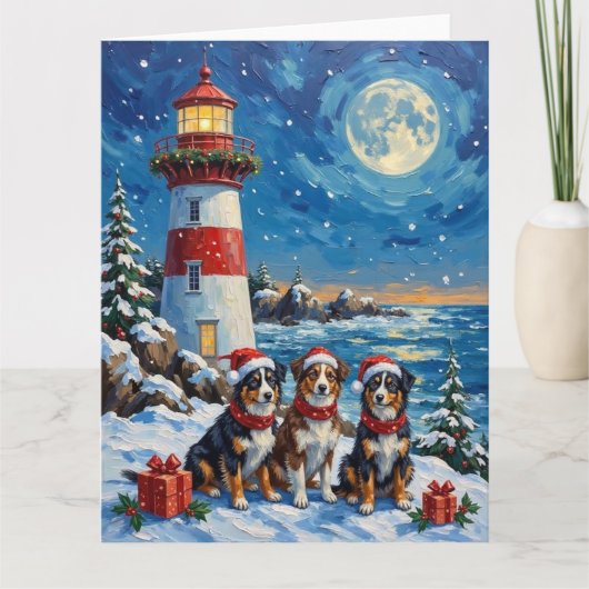 Carte Australian Shepherd Noël Phare Vacances (Devant)