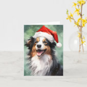 Carte Australian Shepherd peinture de Noël (Fleur jaune)