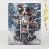 Carte Australian Shepherd Riding Motorcycle Noël (Fleur jaune)