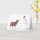 Carte Australian Shepherd & Snowman Dog Art Grey Car (Fleur jaune)