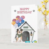 Carte Australian Shepherd'anniversaire (Fleur jaune)