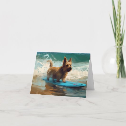 Carte Australian Terrier Beach Surfing Paining (Devant)