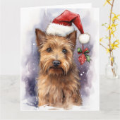 Carte Australian Terrier Chien Christmas Père Noël Paws (Fleur jaune)