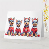 Carte Australian Terrier Christmas Dress Santa Hat (Fleur jaune)