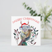 Carte Australie Noël Koala Santa Hat Rouge Vert (Debout devant)