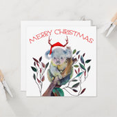 Carte Australie Noël Koala Santa Hat Rouge Vert (Devant/Arrière en situation)