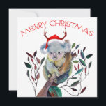 Carte Australie Noël Koala Santa Hat Rouge Vert<br><div class="desc">"Joyeux Noël" Texte de voeux. koala de Noël coloré à la main portant un chapeau de Père Noël et assis dans un gommier. Le Koala est originaire d'Australie.</div>