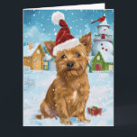 Carte Australie Terrier Winter Wonderland Noël<br><div class="desc">son design festif reflète l'esprit joyeux de la période des fêtes, avec un adorable petit portant un chapeau de Père Noël. Le chat est niché dans un pays des merveilles hivernales, avec un bonhomme de neige, un sapin de Noël décoré et des cadeaux joliment emballés. Les flocons de neige tombent...</div>