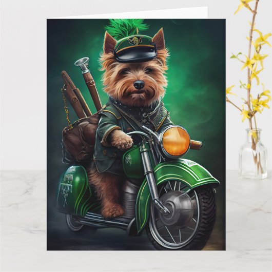 Carte Australien Terrier conduite vélo St. Patrick's Day (Fleur jaune)