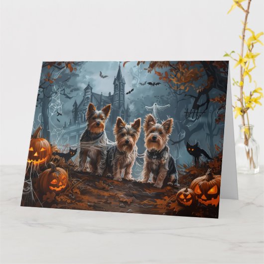 Carte Australien Terrier Halloween nuit chien délice (Fleur jaune)