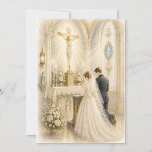 Carte Autel de mariage catholique vintage Dévotion maria (Devant)