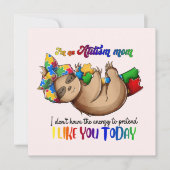 Carte Autism Mom - Sloth (Devant)