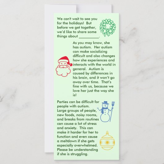 Carte Autisme Christmas Girl Flat Card (Devant)