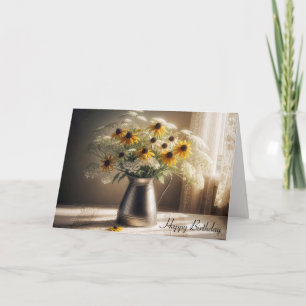 Carte Automne Anniversaire Bouquet Fleur Sur Dentelle