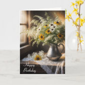 Carte Automne Anniversaire Bouquet Fleur Sur Dentelle (Fleur jaune)