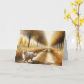 Carte Automne Anniversaire Chat Marcher Sur Dirt Road (Fleur jaune)