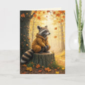 Carte Automne Anniversaire Raccoon Sur La Pompe D'Arbre (Devant)