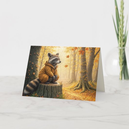 Carte Automne Anniversaire Raccoon Sur La Pompe D'Arbre (Devant)