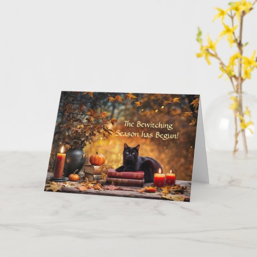 Carte Automne Automne Saison d'épluchures Chat noir livr (Fleur jaune)