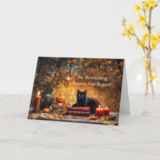 Carte Automne Automne Saison d'épluchures Chat noir livr