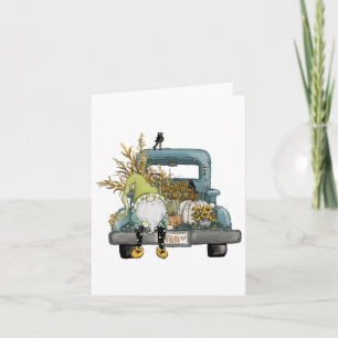 Carte Automne Camion Vintage Gnome Et Citrouille