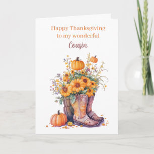Carte Automne Citrouille Cowgirl Bottes Thanksgiving Cou