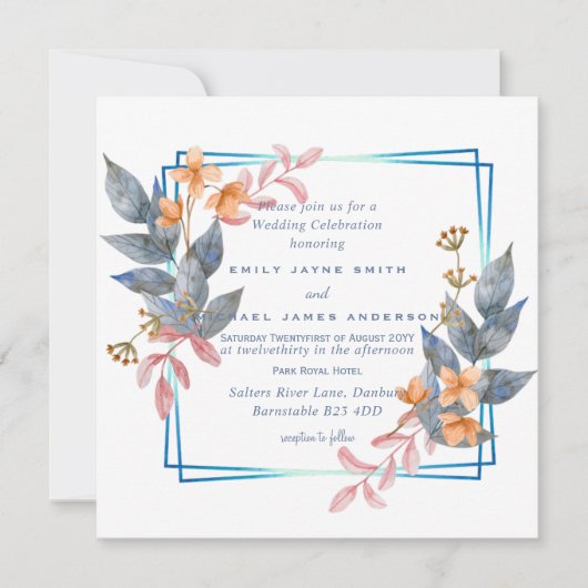 Carte Automne Dusty Blue Orange Leaf Mariage Invite Budg (Devant)
