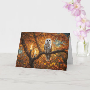 Carte Automne Équinoxe Belle Chouette bougies et automne