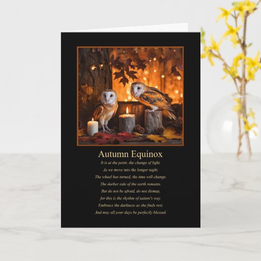 Carte Automne Équinoxe de Mabon avec Chouette et Bougies (Fleur jaune)