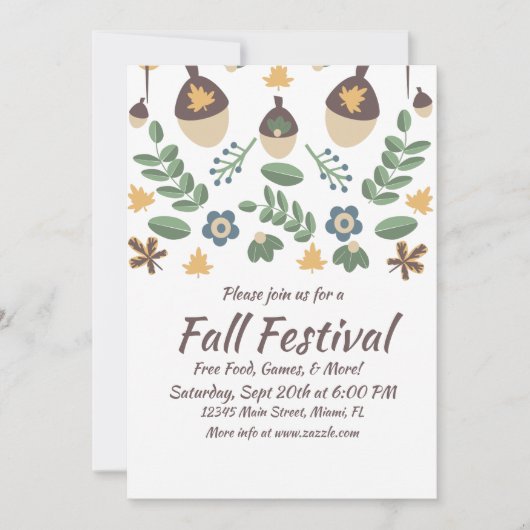 Carte Automne Festival Floral verdure Feuille Acorns (Devant)