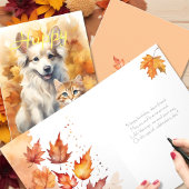 Carte Automne Feuilles d'automne blanc Collie Chien & Ta