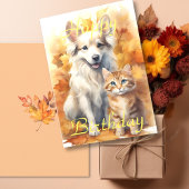 Carte Automne Feuilles d'automne blanc Collie Chien & Ta