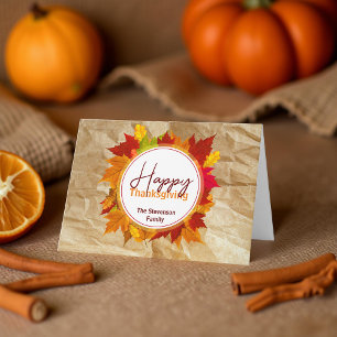 Carte Automne Feuilles d'érable sur papier Texture Thank