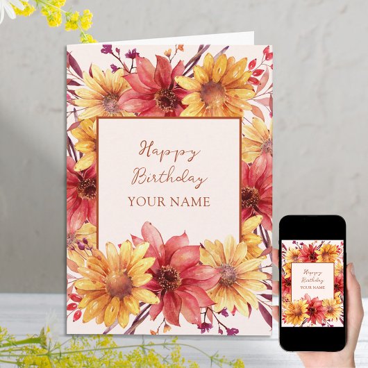 Carte Automne Floral Anniversaire personnalisé