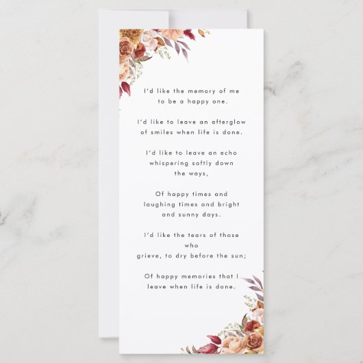 Carte Automne Funérailles pour toujours dans nos coeurs  (Dos)