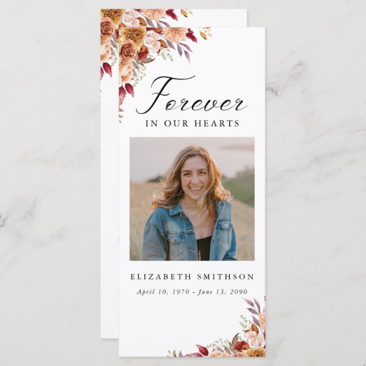 Carte Automne Funérailles pour toujours dans nos coeurs  (Devant / Derrière)