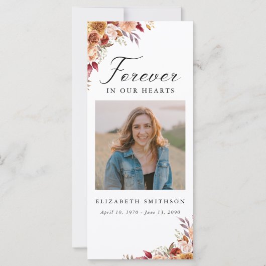 Carte Automne Funérailles pour toujours dans nos coeurs  (Devant)