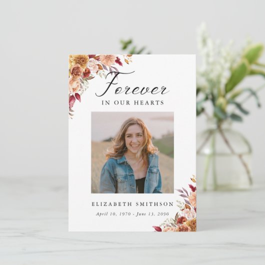 Carte Automne Funérailles pour toujours dans nos coeurs (Debout devant)