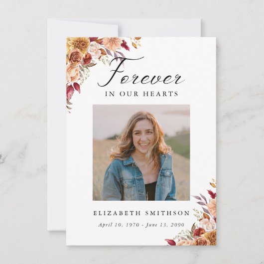 Carte Automne Funérailles pour toujours dans nos coeurs (Devant)