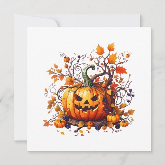 Carte automne Halloween drôle citrouille (Devant)