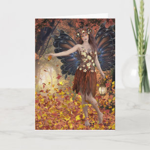 CARTE AUTOMNE IMAGINAIRE LADY FAIRY GREETING CARD BLANC