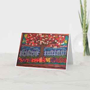 CARTE AUTOMNE PEINTURE D'ARBRE ET D'EAU MULTICOLORES