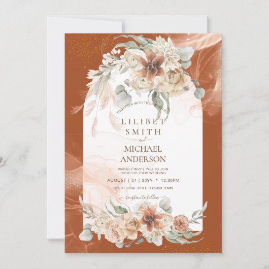 Carte Automne Terracotta Floral Pampas MARIAGE (Devant)