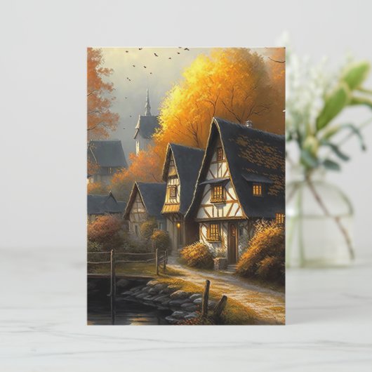 Carte Automne Tudor Style Home Waterside Path Hello Flat (Debout devant)