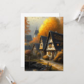 Carte Automne Tudor Style Home Waterside Path Hello Flat (Devant/Arrière en situation)