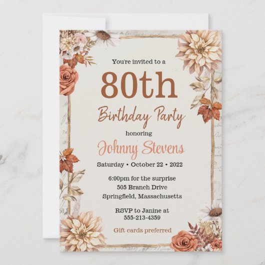 Carte Automne vintage Foliing Fête d'anniversaire (Devant)