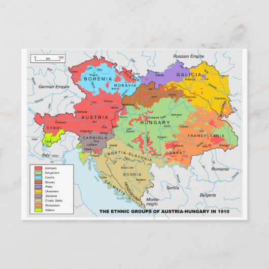 Carte Autriche-Hongrie de la diversité ethnique en (Devant)
