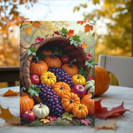 Carte Autumn Harvest and Blessings Cornucopia 