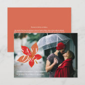 Carte Autumn Leaves Themed Wedding Custom Photo Script (Devant / Derrière)